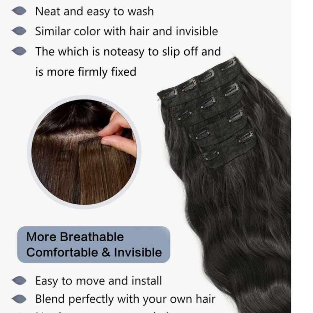 CLIP IN HAIR EXTENSIONS - Black #1 Wavy hair - Natural Aspect - Picture 6 of 9